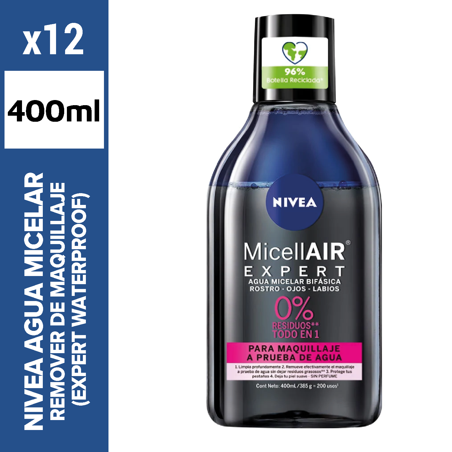 Nivea agua micelar 400ml remover de maquillaje (expert waterproof)